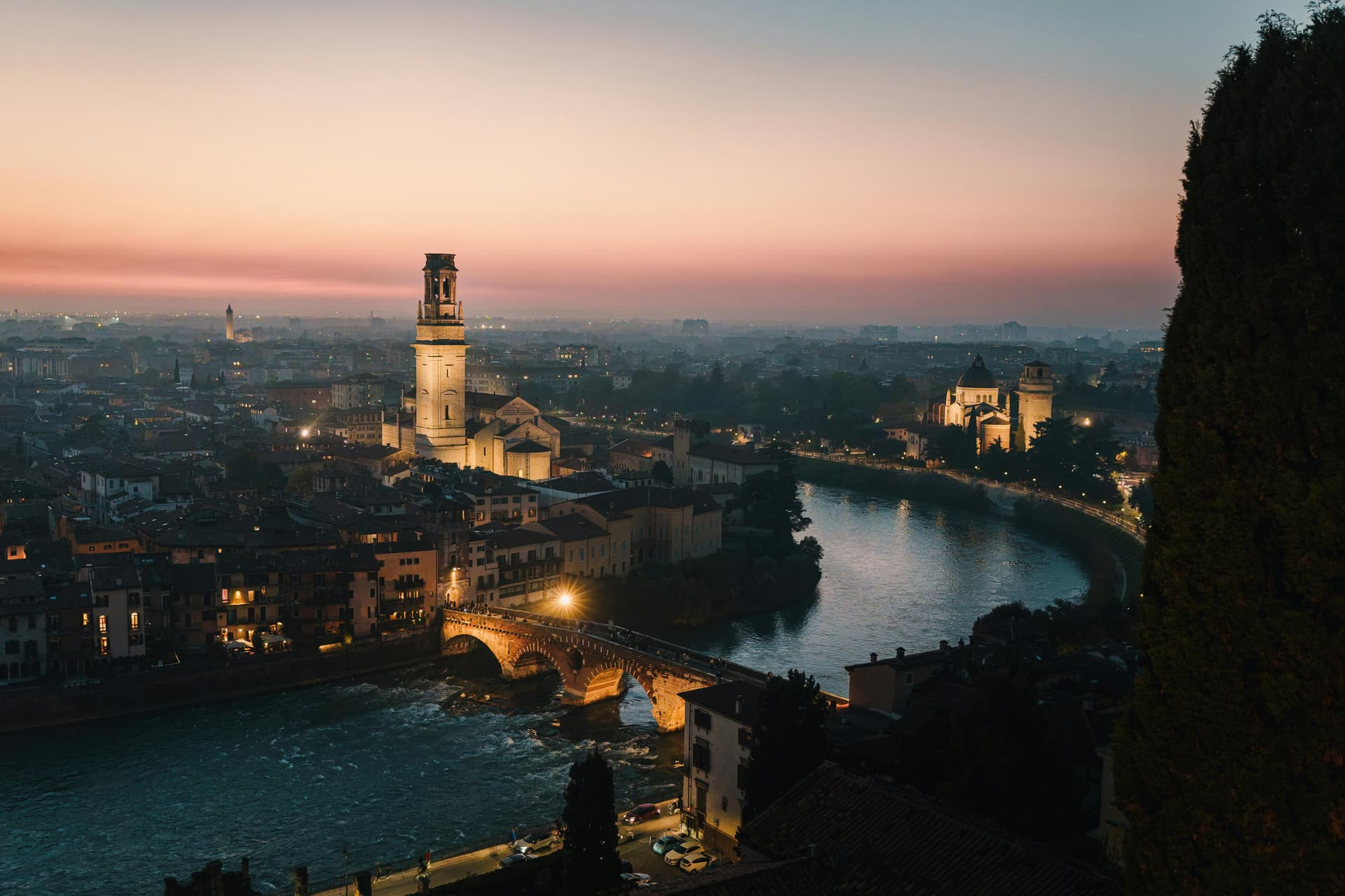 Panorama notturno di Torino con la Mole Antonelliana illuminata